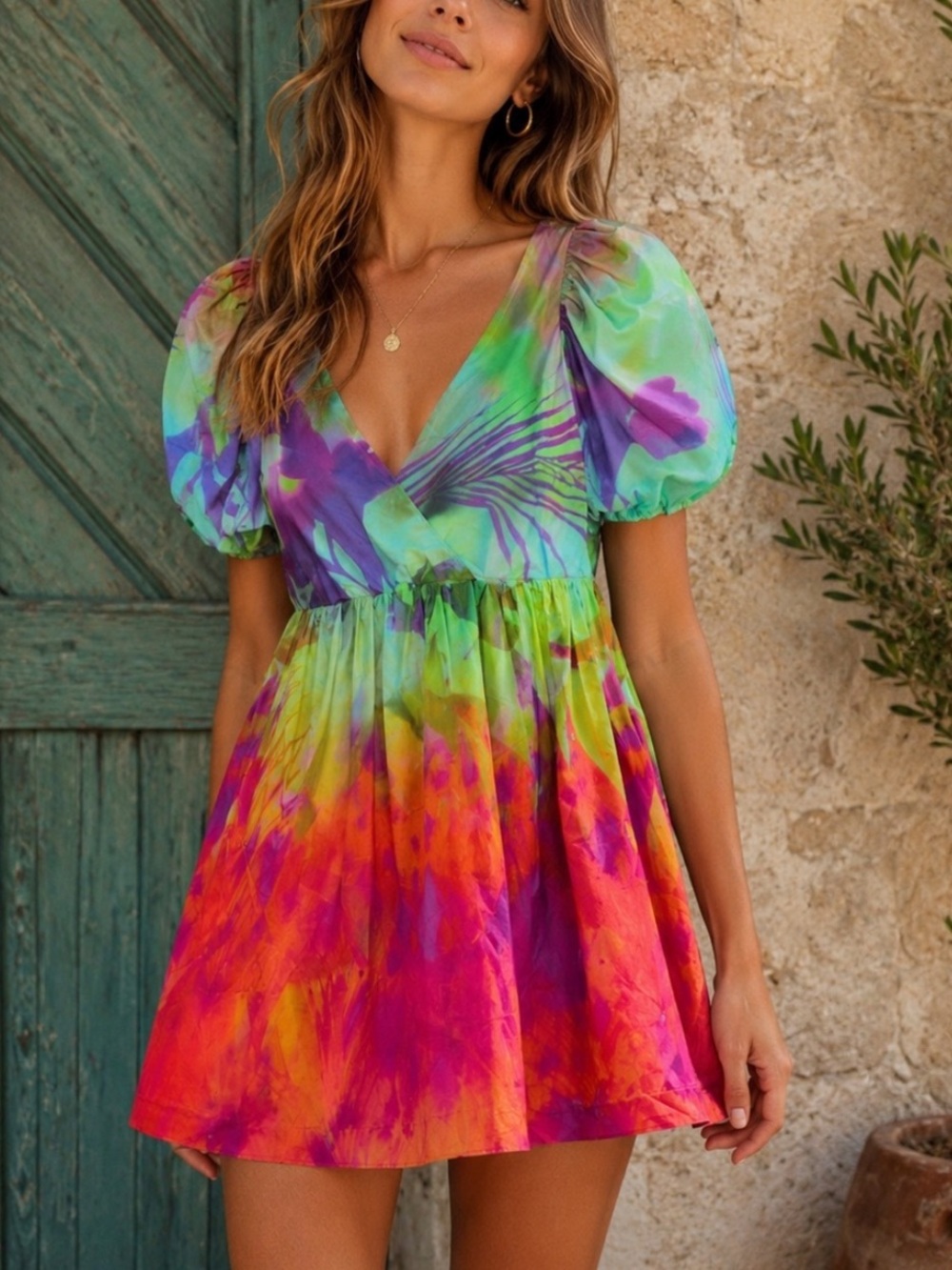 Anthropologie Plenty by Tracy Reese Puff-Sleeve Surplice Dress Size S euc
